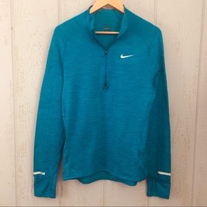Nike Dry Fit Teal Long Sleeve 1/4 Zip Waffle Athletic Shirt Reflectors Size M